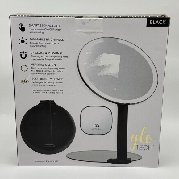 Black Foldable LED Mirror | GLO Tech - Picture 6 of 8